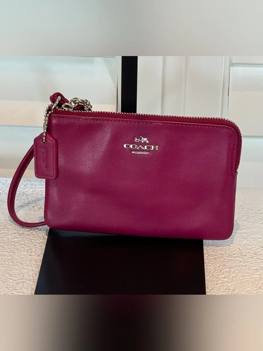 Coach Leather Wristlet in Berry